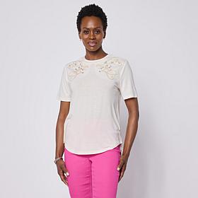 DG2 by Diane Gilman Everyday Jersey Embellished Crew Neck Tee