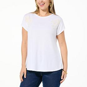 DG2 by Diane Gilman Everyday Jersey Knit Embroidered Dolman-Sleeve Tee