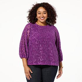 DG2 by Diane Gilman Flocked Lace Bracelet Sleeve Top