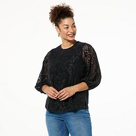 DG2 by Diane Gilman Flocked Lace Bracelet Sleeve Top