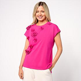 DG2 by Diane Gilman Floral Applique Embellished Top