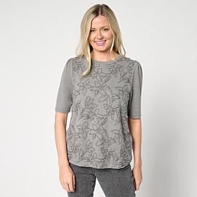 DG2 by Diane Gilman Floral Embroidered Puff-Sleeve Top