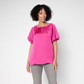 DG2 by Diane Gilman Hammered Satin Bubble Sleeve Top