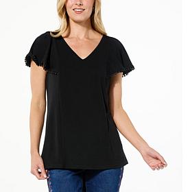 DG2 by Diane Gilman Jersey Knit Flutter-Sleeve Top