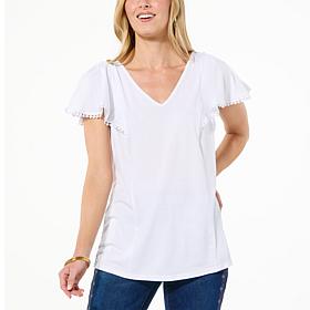 DG2 by Diane Gilman Jersey Knit Flutter-Sleeve Top