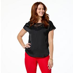 DG2 by Diane Gilman Just Like Silk Crochet Lace Yoke Dolman Top