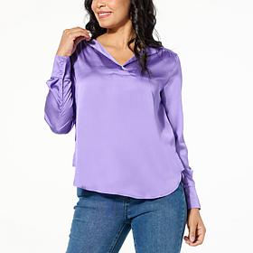 DG2 by Diane Gilman Just Like Silk Notch-Front Blouse