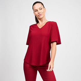 DG2 by
Diane Gilman Knit Plisse Puff Sleeve V-neck Top