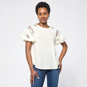 DG2 by Diane Gilman Lace Combo Flutter Sleeve Top