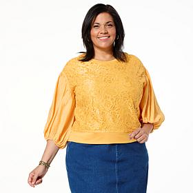 DG2 by Diane Gilman Lace-Front 3/4 Lantern Sleeve Blouse