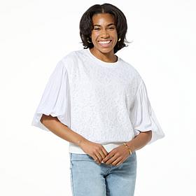 DG2 by Diane Gilman Lace-Front 3/4 Lantern Sleeve Blouse