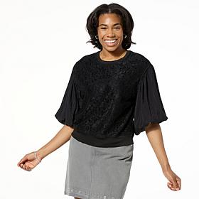 DG2 by Diane Gilman Lace-Front 3/4 Lantern Sleeve Blouse