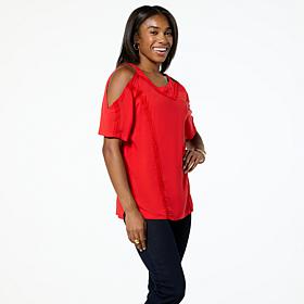 DG2 by Diane Gilman Lace Inset Cold Shoulder Top