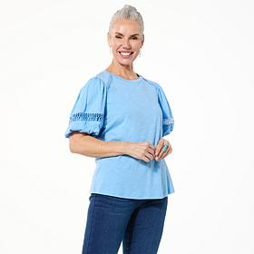 DG2 by Diane Gilman Lace Inset Puff-Sleeve Top