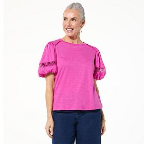 DG2 by Diane Gilman Lace Inset Puff-Sleeve Top