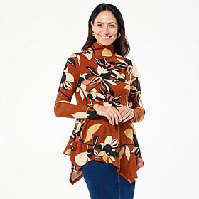 DG2 by Diane Gilman Long-Sleeve Handkerchief Hem Turtleneck Top