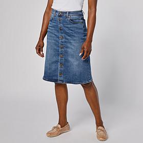DG2 by Diane Gilman Lux Touch Denim Pull-On Buttoned A-Line Skirt