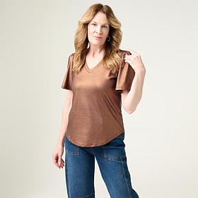 DG2 by Diane Gilman Metallic Foil Jersey Top