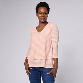 DG2 by Diane Gilman Metallic Striped Jersey V-Neck Easy Top