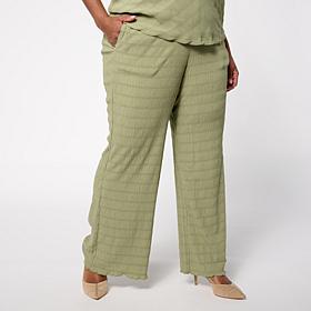 DG2 by Diane Gilman Micro Plisse Knit Pull-On Easy Wide-Leg Pant