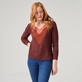 DG2 by Diane Gilman Mixed Media Brushed Sweater Knit V-Neck Top