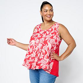 DG2 by Diane Gilman Mixed Media Pleated Front High-Low Tank