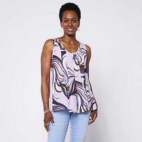 DG2 by Diane Gilman Mixed Media Pleated Front High-Low Tank