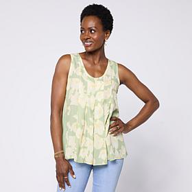 DG2 by Diane Gilman Mixed Media Pleated Front High-Low Tank