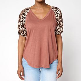 DG2 by
Diane Gilman Mixed Media Puff Sleeve V-neck Top