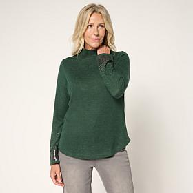DG2 by Diane Gilman Mock-Neck Embellished Sleeve Knit Top