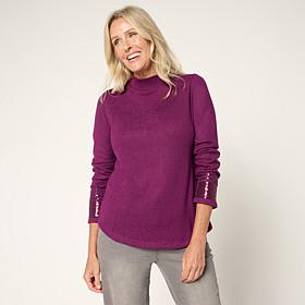 DG2 by Diane Gilman Mock-Neck Embellished Sleeve Knit Top