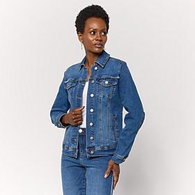 DG2 by Diane Gilman New Classic Stretch Crystal Trimmed Denim Jacket