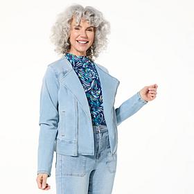 DG2 by Diane Gilman New Classic Stretch Denim Collarless Moto Jacket