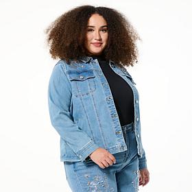 DG2 by Diane Gilman New Classic Stretch Denim Embellished Jean Jacket