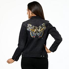 DG2 by Diane Gilman New Classic Stretch Denim Embroidered Jean Jacket