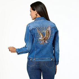 DG2 by Diane Gilman New Classic Stretch Denim Embroidered Jean Jacket