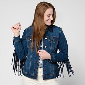 DG2 by Diane Gilman New Classic Stretch Denim Fringe Western Jacket