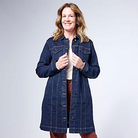 DG2 by Diane Gilman New Classic Stretch Denim Longline Car Coat