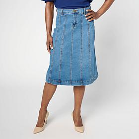 DG2 by Diane Gilman New Classic Stretch Denim Paneled Midi Skirt