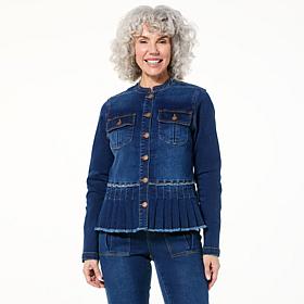 DG2 by Diane Gilman New Classic Stretch Denim Peplum Jacket