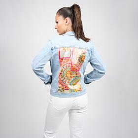 DG2 by Diane Gilman New Classic Stretch Denim Scarf Panel Back Jacket