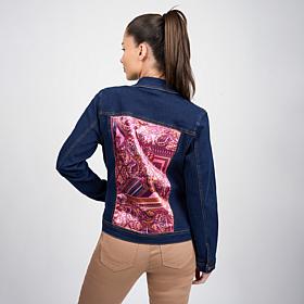 DG2 by Diane Gilman New Classic Stretch Denim Scarf Panel Back Jacket