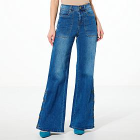 DG2 by Diane Gilman New Classic Stretch Denim Side Snap Wide-Leg Jean