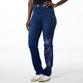 DG2 by Diane Gilman New Classic Stretch Embroidered Straight-Leg Jean