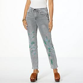 DG2 by Diane Gilman New Classic Stretch Embroidered Straight-Leg Jean