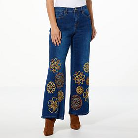 DG2 by Diane Gilman New Classic Stretch Embroidered Wide-Leg Jean