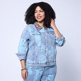 DG2 by Diane Gilman New Classic Stretch Graffiti Print Denim Jacket