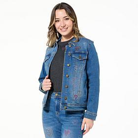 DG2 by Diane Gilman New Classic Stretch Heart-Embellished Denim Jacket