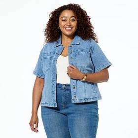 DG2 by Diane Gilman New Classic Stretch Short-Sleeve Denim Jacket