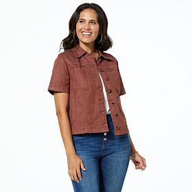 DG2 by Diane Gilman New Classic Stretch Short-Sleeve Denim Jacket